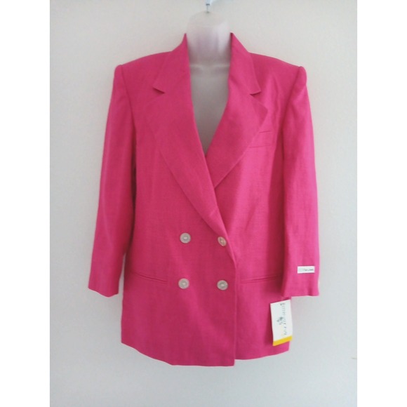 International Scene Jackets & Blazers - 80s Vintage International Scene Hot‎ Pink Linen Blazer Sz 6 Double-Breasted Work